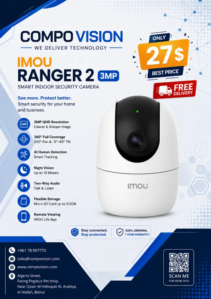 [K2EP-3H1W] Imou Ranger 2 3MP Smart CCTV Security WiFi Camera for Home | K2EP-3H1W